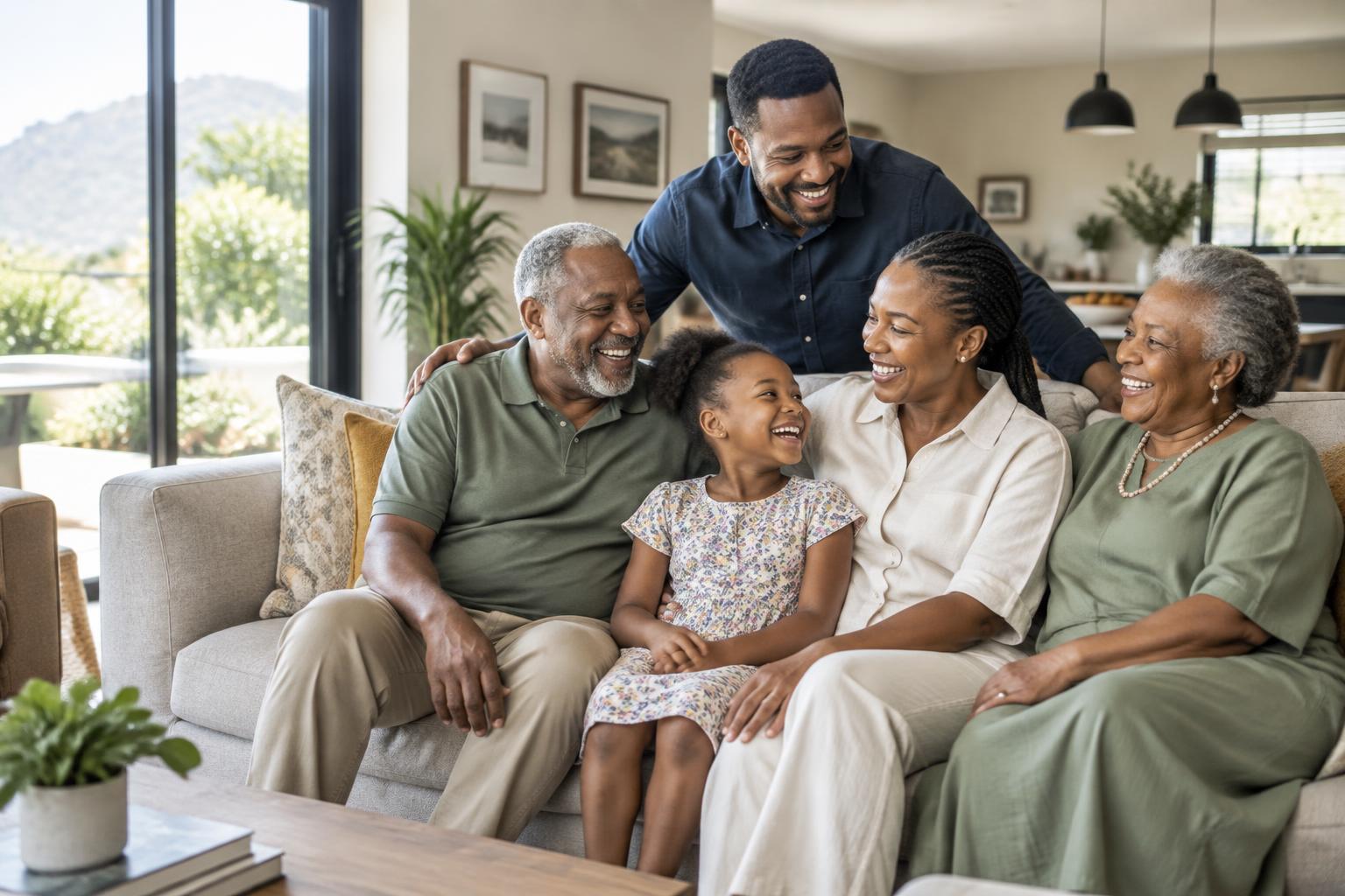 A multigenerational South African family enjoying time together at home